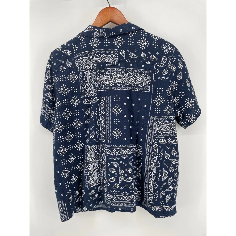 Duluth Trading Co Button Up Shirt Mens XL Blue Bandana Americana‎ Hemp Cotton